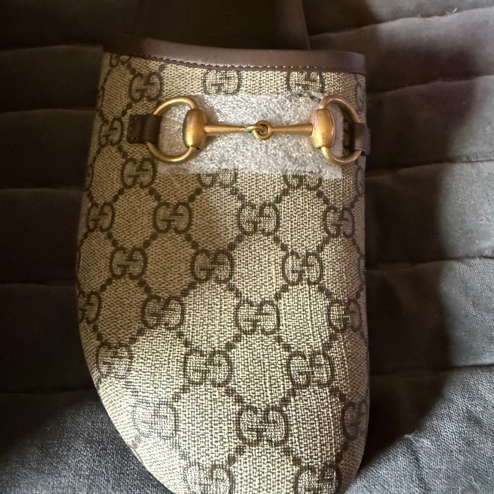 Gucci Beige Brown Logo Horsebit Mules - Picture 3 of 8